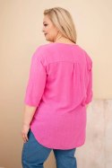 Bluzka damska bawełniana Plus Size z dekoltem na guziki różowa