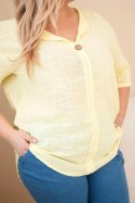 Bluzka damska bawełniana Plus Size z dekoltem na guziki żółta