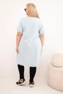 Sukienka damska bawełniana Plus Size z dłuższym tyłem i kieszenią niebieska