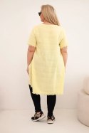 Sukienka damska bawełniana Plus Size z dłuższym tyłem i kieszenią żółta