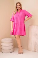 Sukienka damska bawełniana Plus Size z falbanami różowa