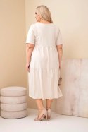 Sukienka damska bawełniana Plus Size z krótkim rękawem i falbaną beżowa