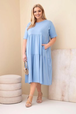 Sukienka damska bawełniana Plus Size z krótkim rękawem i falbaną jeansowa