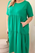Sukienka damska bawełniana Plus Size z krótkim rękawem i falbaną zielona
