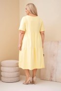 Sukienka damska bawełniana Plus Size z krótkim rękawem i falbaną żółta