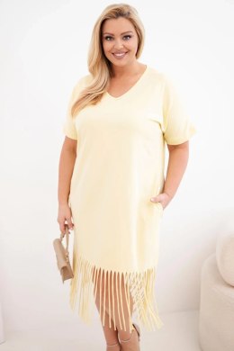 Sukienka damska bawełniana z dekoltem V i frędzlami Plus Size żółta