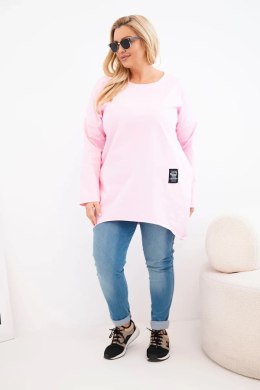 Bluzka damska Plus Size z dłuższym tyłem i długim rękawem cukierkowy róż