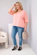 Bluzka damska bawełniana oversize Plus Size z dekoltem V morelowa