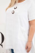 Sukienka damska bawełniana Plus Size z dłuższym tyłem i kieszenią biała