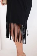 Sukienka damska bawełniana z dekoltem V i frędzlami Plus Size czarna