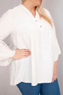 Bluzka damska wiskozowa Plus Size z falbaniastym rękawem i dekoltem V beżowa