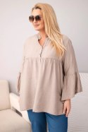 Bluzka damska wiskozowa Plus Size z falbaniastym rękawem i dekoltem V fango
