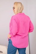 Koszula damska bawełniana Plus Size z kołnierzykiem i koronkową wstawką różowa