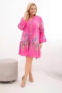 Sukienka damska bawełniana Plus Size z dekoltem V i guzikami kwiatowy wzór fuksja