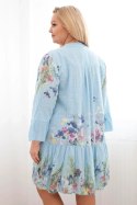Sukienka damska bawełniana Plus Size z dekoltem V i guzikami kwiatowy wzór niebieska