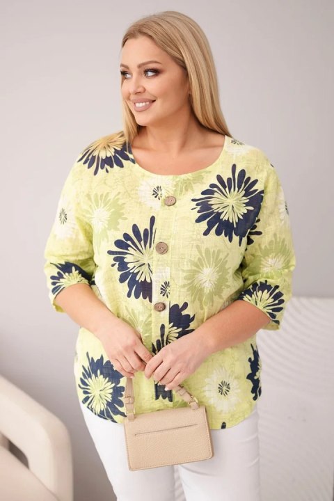 Bluzka damska bawełniana Plus Size z krótkim rękawem i guzikami jasno zielona