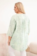 Bluzka damska bawełniana Plus Size z krótkim rękawem i ozdobnym guzikiem miętowa