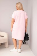 Sukienka damska Plus Size z krótkim rękawem i kieszeniami cukierkowy róż