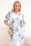 Bluzka damska bawełniana Plus Size z krótkim rękawem i wiązaniem na dole niebieska