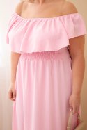 Sukienka damska Plus Size z falbaną i elastyczną talią cukierkowy róż