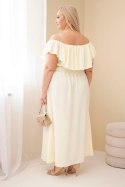 Sukienka damska Plus Size z falbaną i elastyczną talią żółta