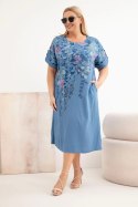 Sukienka damska wiskozowa Plus Size z krótkim rękawem i rozcięciami po bokach jeansowa