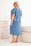 Sukienka damska wiskozowa Plus Size z krótkim rękawem i rozcięciami po bokach jeansowa