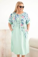 Sukienka damska wiskozowa Plus Size z krótkim rękawem i rozcięciami po bokach miętowa