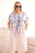 Sukienka damska wiskozowa Plus Size z krótkim rękawem i rozcięciami po bokach pudrowy róż
