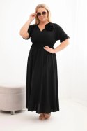Sukienka damska wiskozowa Plus Size z dekoltem V i marszczoną talią czarna