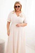 Sukienka damska wiskozowa Plus Size z dekoltem V i marszczoną talią jasno beżowa
