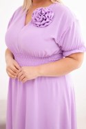 Sukienka damska wiskozowa Plus Size z dekoltem V i marszczoną talią jasno fioletowa