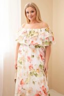 Sukienka damska wiskozowa Plus Size z falbaną hiszpanka i elastyczną talią maxi oliwkowa