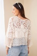 Sweter damski ażurowy bawełniany z długim rękawem beżowy
