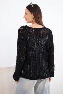 Sweter damski bawełniany ażurowy zapinany na guziki z dekoltem V czarny