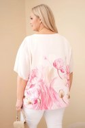 Bluzka damska Plus Size z kwiatowym printem i luźnym rękawem różowa