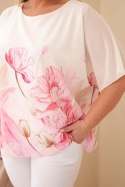 Bluzka damska Plus Size z kwiatowym printem i luźnym rękawem różowa