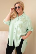 Koszula damska Plus Size z wiskozy z haftem kwiatowym ciemno miętowa