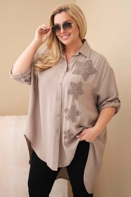 Koszula damska Plus Size z wiskozy z haftem kwiatowym fango