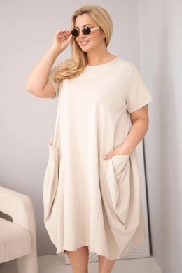 Sukienka damska Plus Size bawełniana z kieszeniami beżowa