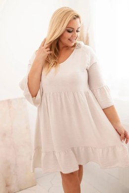 Sukienka damska Plus Size wiskozowa z ażurowym zdobieniem beżowa