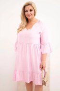 Sukienka damska Plus Size wiskozowa z ażurowym zdobieniem cukierkowy róż