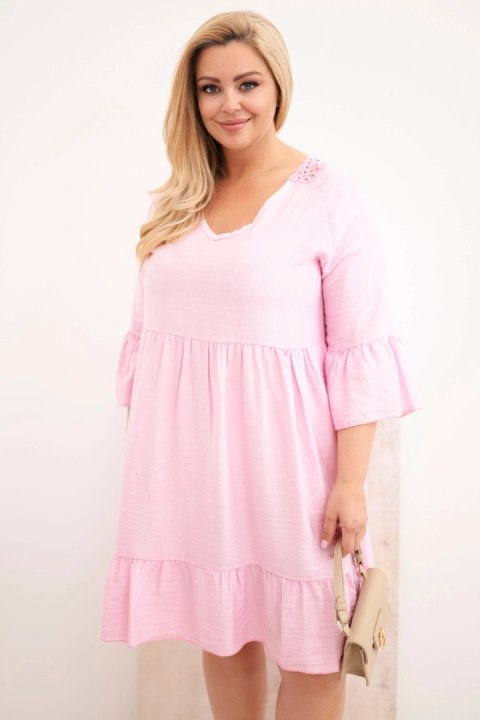 Sukienka damska Plus Size wiskozowa z ażurowym zdobieniem cukierkowy róż