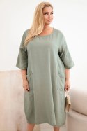 Sukienka damska Plus Size wiskozowa z kieszeniami krótki rękaw khaki