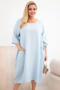 Sukienka damska Plus Size wiskozowa z kieszeniami krótki rękaw niebieska