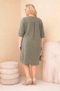 Sukienka damska bawełniana Plus Size z wiązaniem przy dekolcie khaki