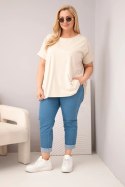 Bluzka damska Plus Size bawełniana z krótkim rękawem beżowa