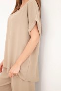 Komplet damski Plus Size bluzka i spodnie z szeroką nogawką fango