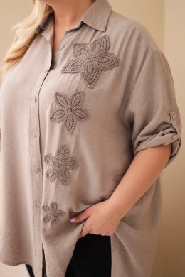 Koszula damska Plus Size z wiskozy z haftem kwiatowym fango