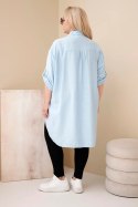 Koszula damska Plus Size z wiskozy z haftem kwiatowym niebieska